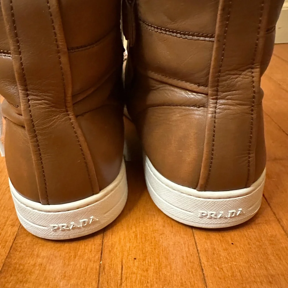 Prada High Top Men’s Brown Leather Sneakers Size US 11 - Picture 5 of 9